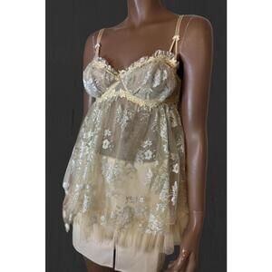 La Senza holiday tan& silver sparkly top tutu bottom shape lace trim babydoll